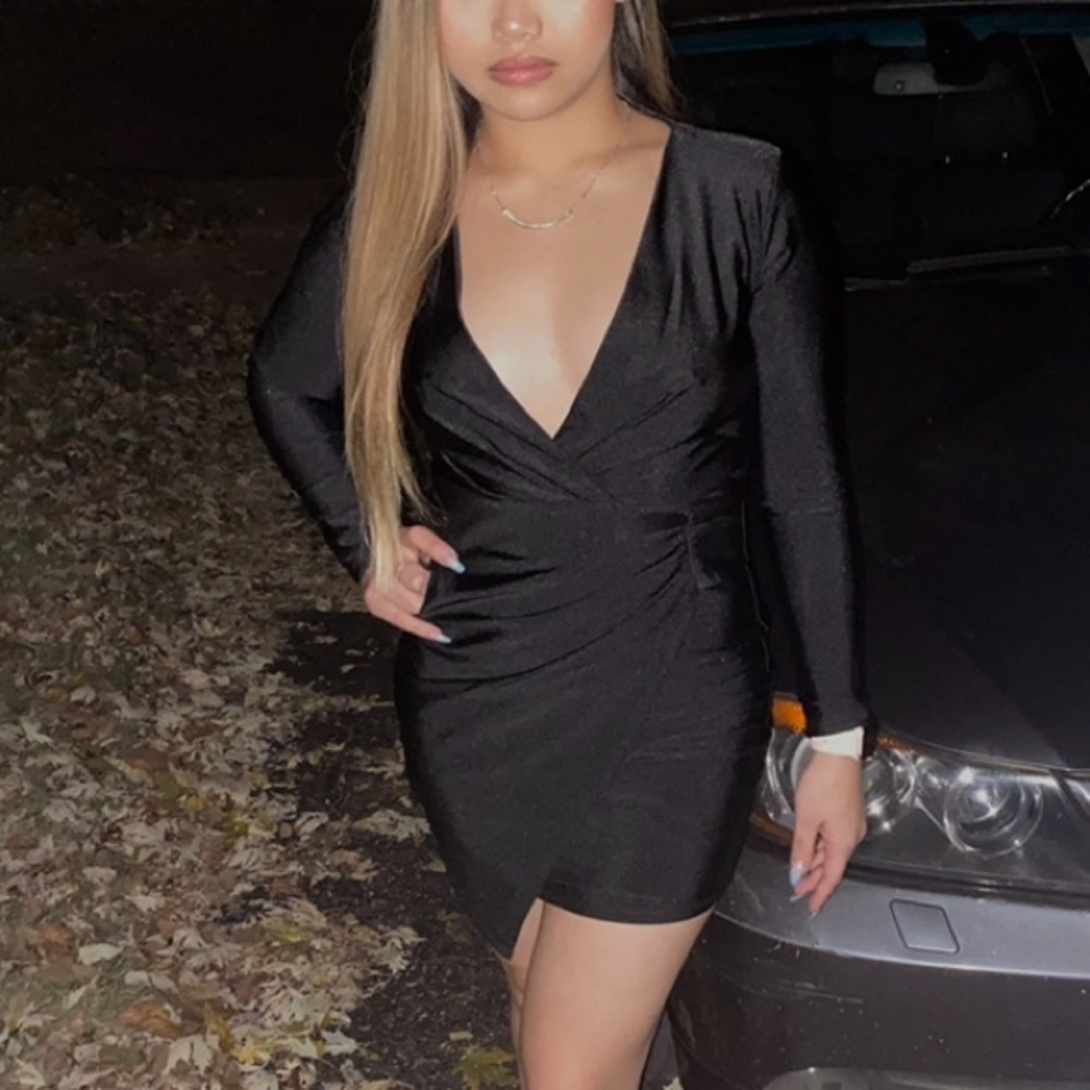 Satin Long Sleeve Midi Party Dress